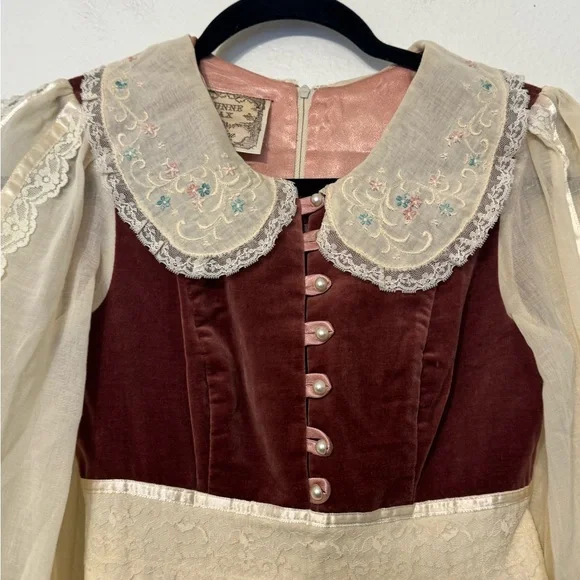 Gunne Sax Vintage Maxi Dress Lace Prairie Cottage Core - Picture 4 of 13